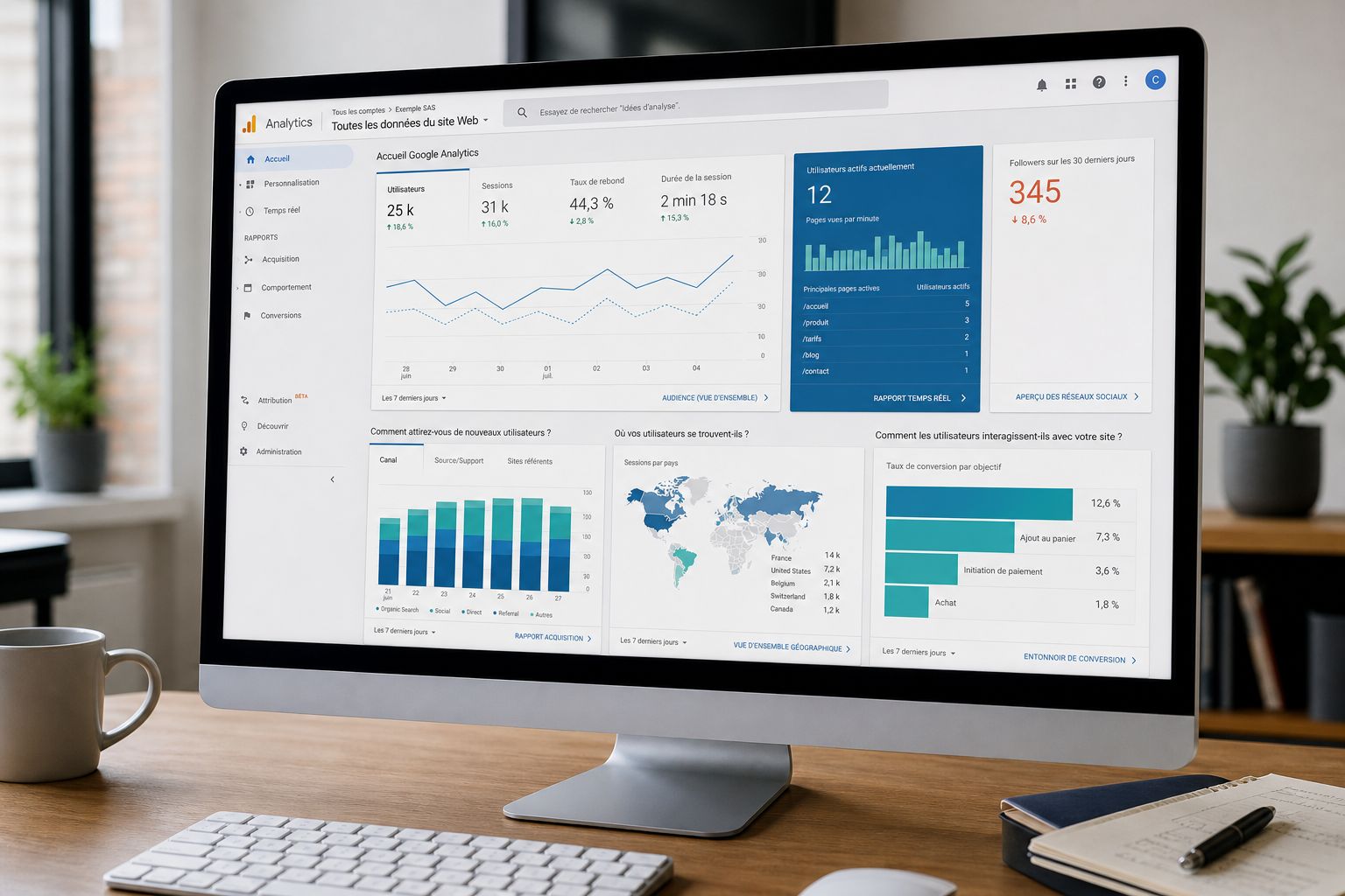 Tableau de bord Google Analytics et statistiques de trafic web pour PME - agence MarketMe95