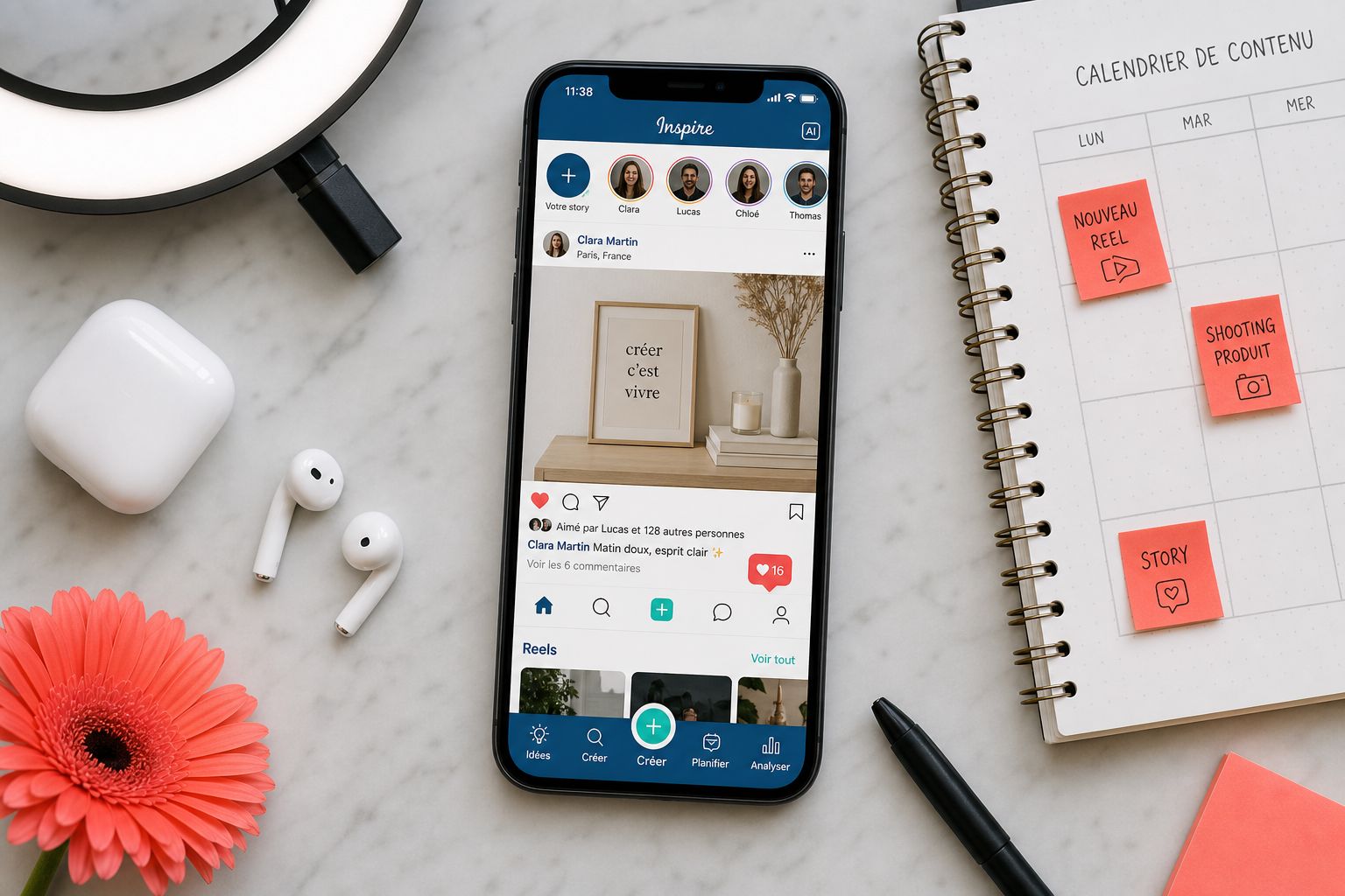 Stratégie réseaux sociaux Instagram TikTok et calendrier éditorial pour marque émergente